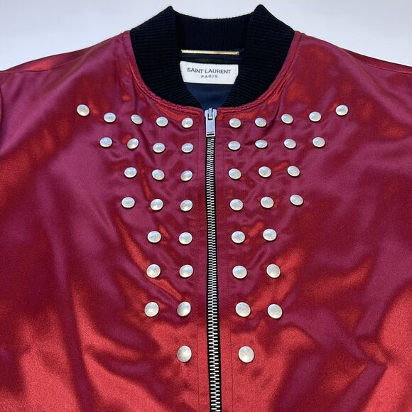 Saint Laurent YSL Women’s F36/4 Studded Red Silk Blend Light Jacket NWT $3290 - Picture 7 of 16